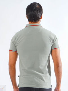 Navy Grey Classic Half Sleeves Cotton Polo T-Shirt (POLO-826)