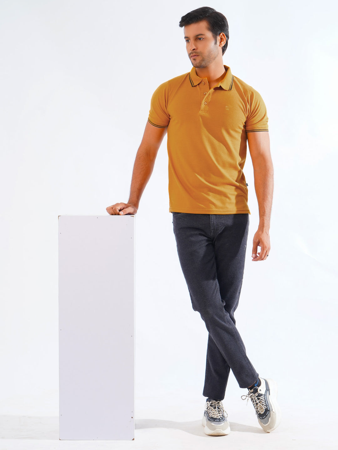 Mustard Plain Contrast Tipping Half Sleeves Polo T-Shirt (POLO-827)