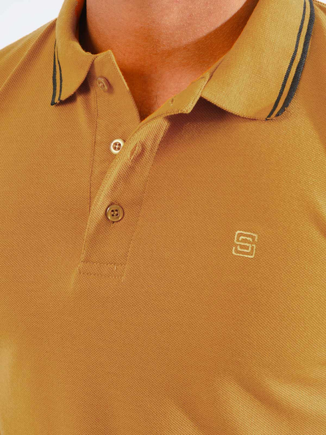 Mustard Plain Contrast Tipping Half Sleeves Polo T-Shirt (POLO-827)