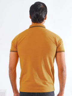 Mustard Plain Contrast Tipping Half Sleeves Polo T-Shirt (POLO-827)