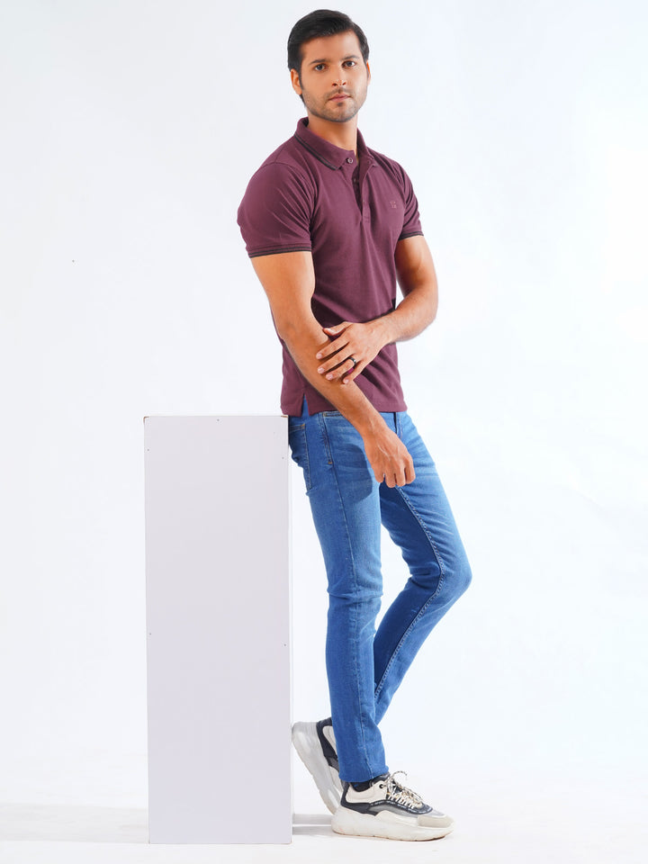 Maroon Plain Contrast Tipping Half Sleeves Polo T-Shirt (POLO-828)