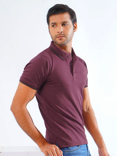 Maroon Plain Contrast Tipping Half Sleeves Polo T-Shirt (POLO-828)