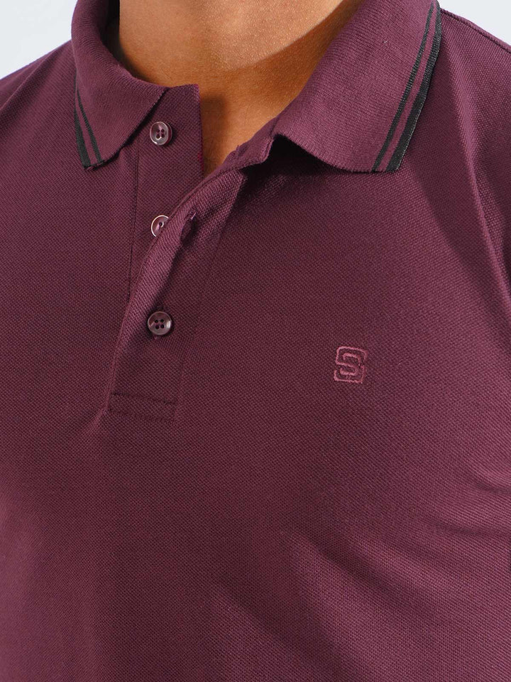 Maroon Plain Contrast Tipping Half Sleeves Polo T-Shirt (POLO-828)