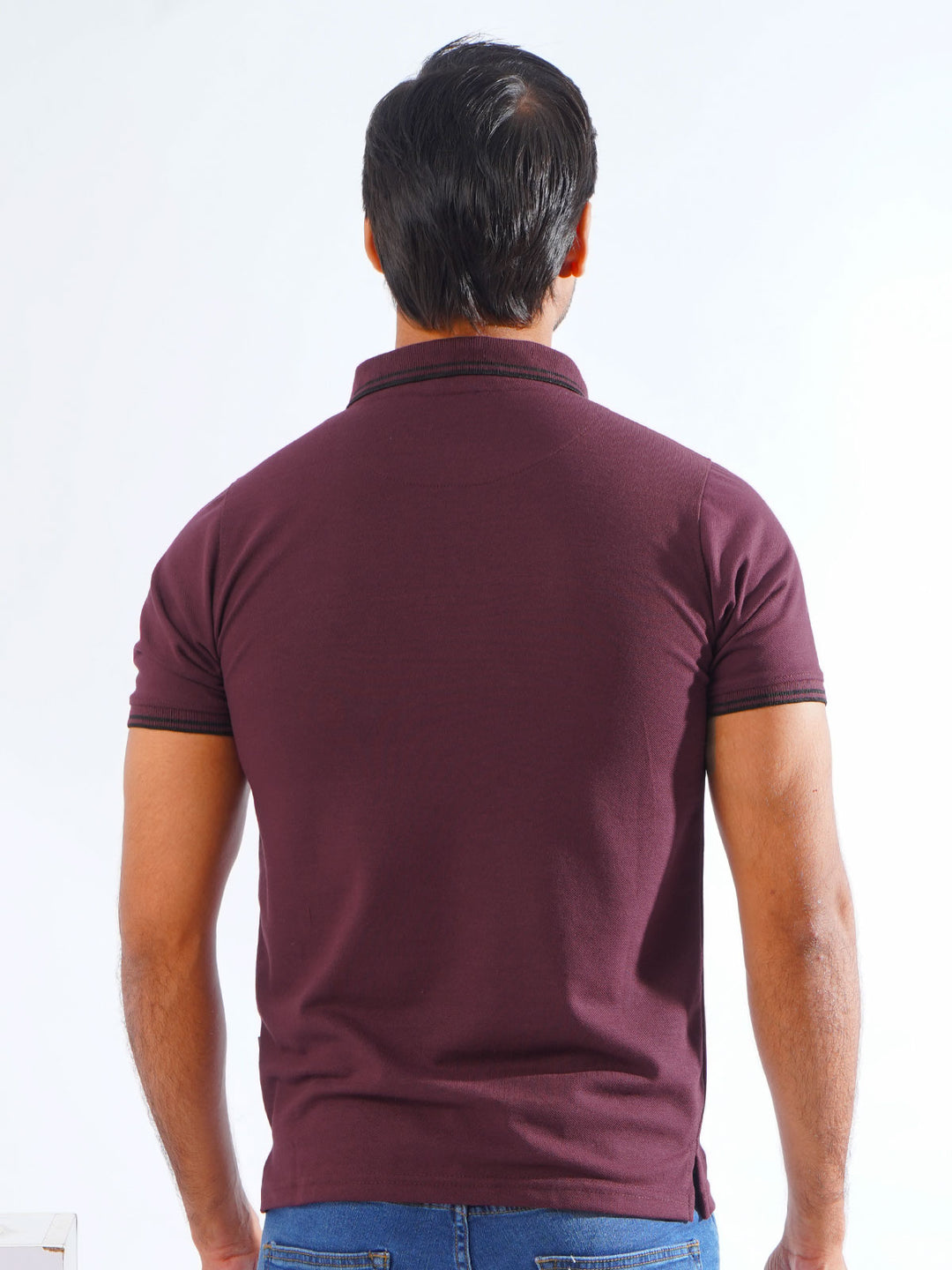 Maroon Plain Contrast Tipping Half Sleeves Polo T-Shirt (POLO-828)