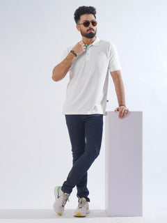 White Half Sleeves Designer Polo T-Shirt (POLO-829)