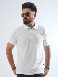 White Half Sleeves Designer Polo T-Shirt (POLO-829)