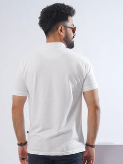 White Half Sleeves Designer Polo T-Shirt (POLO-829)