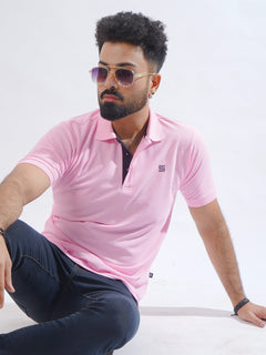 Light Pink Half Sleeves Designer Polo T-Shirt (POLO-831)