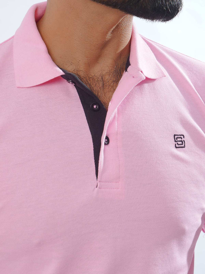 Light Pink Half Sleeves Designer Polo T-Shirt (POLO-831)