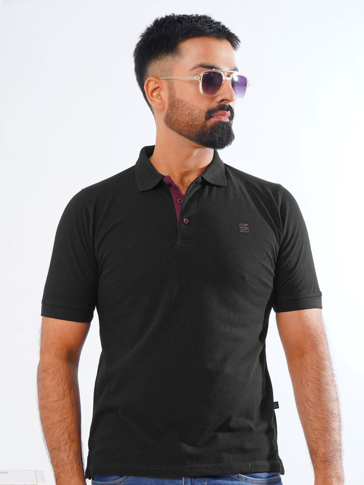 Black Half Sleeves Designer Polo T-Shirt (POLO-832)