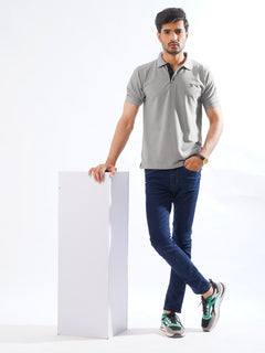 Grey Half Sleeves Designer Polo T-Shirt (POLO-833)