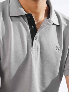 Grey Half Sleeves Designer Polo T-Shirt (POLO-833)