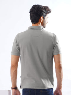 Grey Half Sleeves Designer Polo T-Shirt (POLO-833)