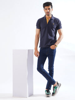 Navy Blue Half Sleeves Designer Polo T-Shirt (POLO-834)