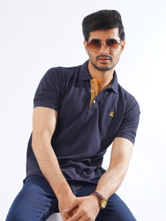 Navy Blue Half Sleeves Designer Polo T-Shirt (POLO-834)