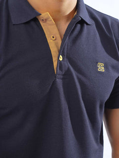 Navy Blue Half Sleeves Designer Polo T-Shirt (POLO-834)