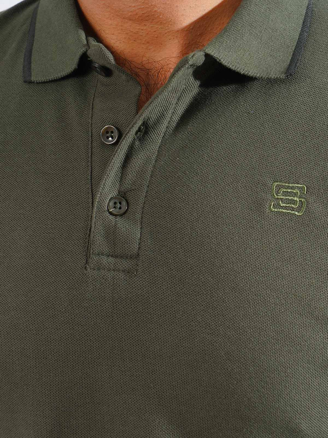 Army Green Plain Contrast Tipping Half Sleeves Polo T-Shirt (POLO-839)