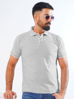 Heather Grey Plain Contrast Tipping Half Sleeves Polo T-Shirt (POLO-840)