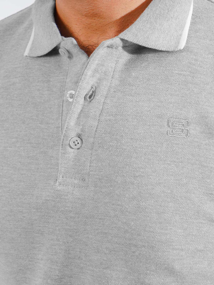 Heather Grey Plain Contrast Tipping Half Sleeves Polo T-Shirt (POLO-840)