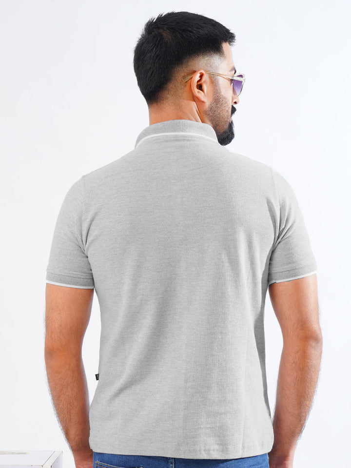 Heather Grey Plain Contrast Tipping Half Sleeves Polo T-Shirt (POLO-840)