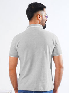 Heather Grey Plain Contrast Tipping Half Sleeves Polo T-Shirt (POLO-840)