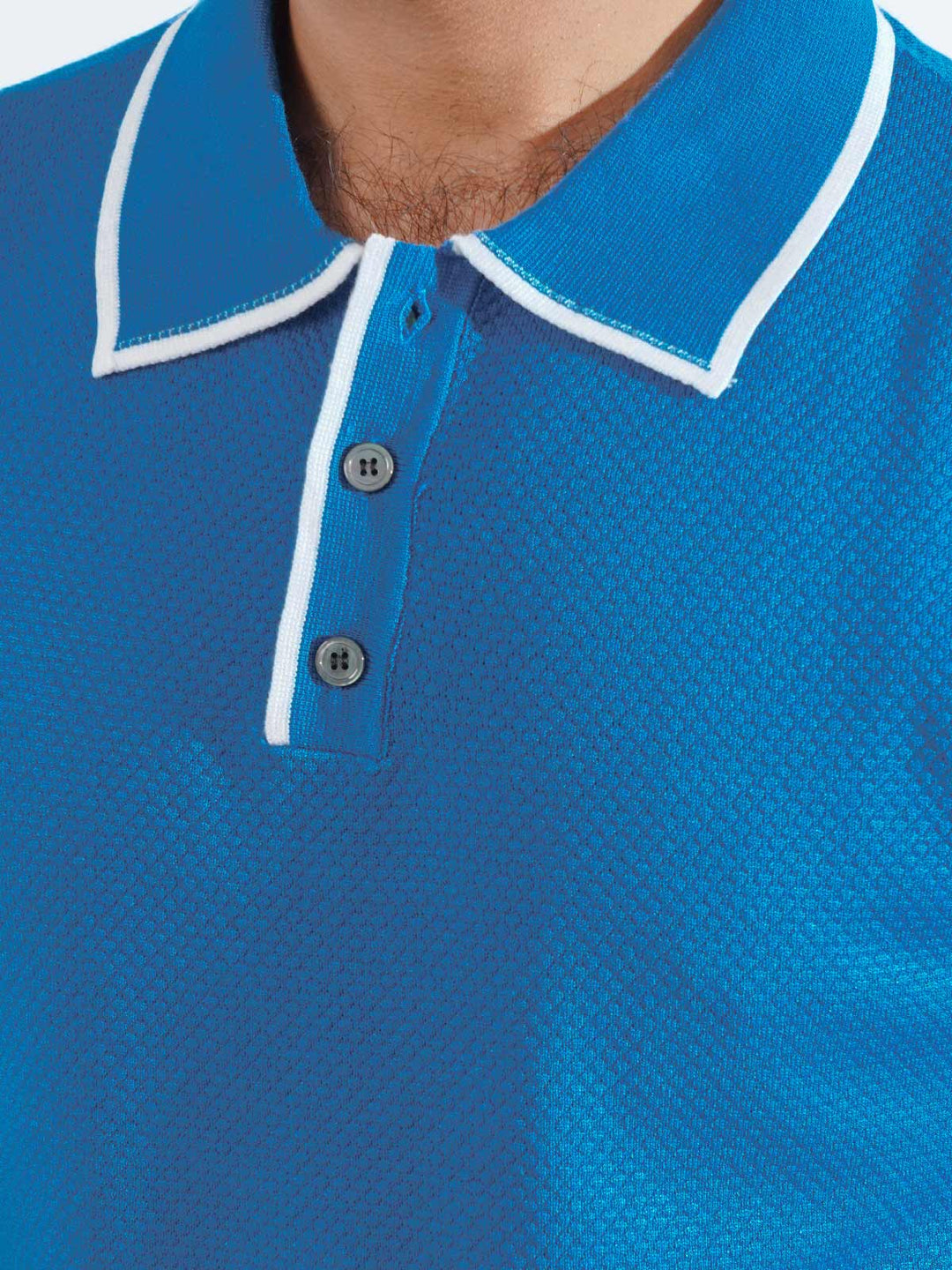 Blue Contrast Collar Half Sleeves Premium Knitted Popcorn Polo T-Shirt (POLO-846)