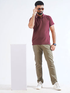 Maroon Plain Contrast Tipping Half Sleeves Polo T-Shirt (POLO-849)