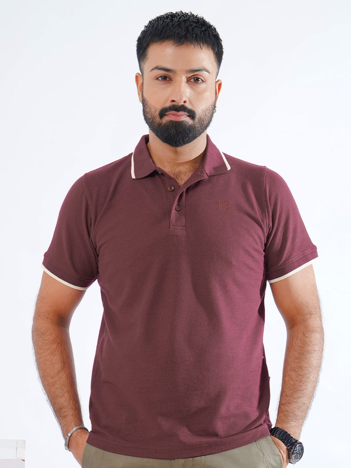 Maroon Plain Contrast Tipping Half Sleeves Polo T-Shirt (POLO-849)