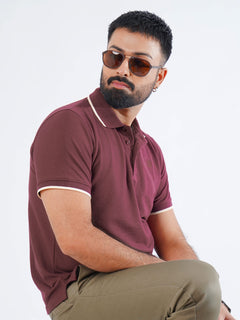 Maroon Plain Contrast Tipping Half Sleeves Polo T-Shirt (POLO-849)