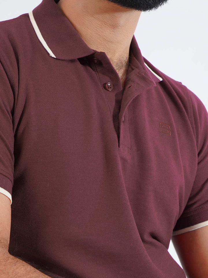 Maroon Plain Contrast Tipping Half Sleeves Polo T-Shirt (POLO-849)