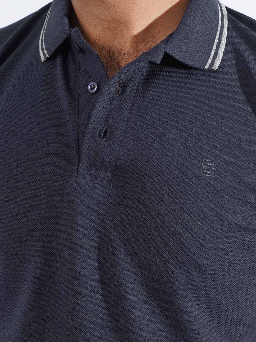 Navy Blue Plain Contrast Tipping Half Sleeves Polo T-Shirt (POLO-851)