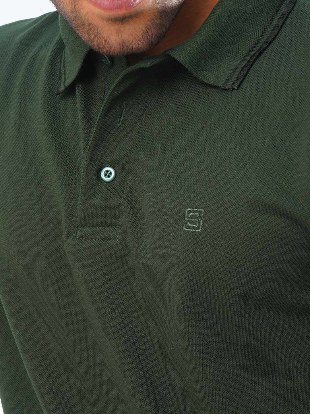 Green Plain Contrast Tipping Half Sleeves Polo T-Shirt (POLO-853)