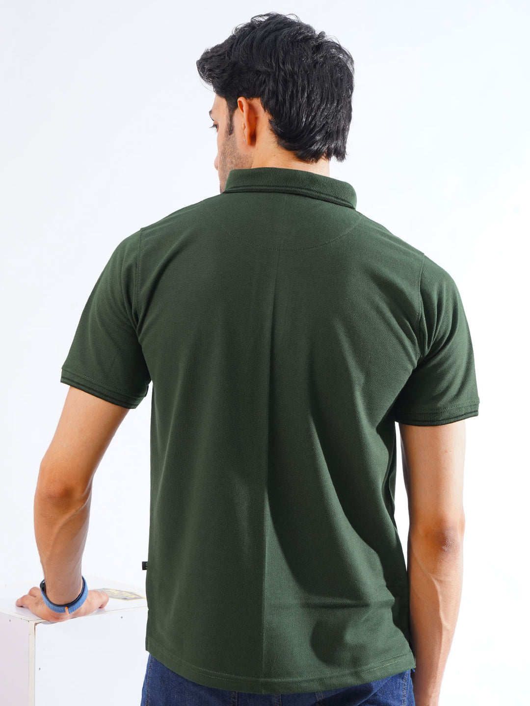 Green Plain Contrast Tipping Half Sleeves Polo T-Shirt (POLO-853)