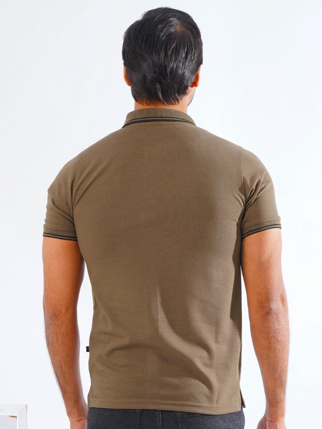 Brown Plain Contrast Tipping Half Sleeves Polo T-Shirt (POLO-855)