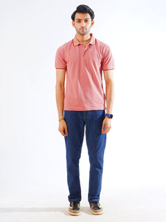 Tea Pink Plain Contrast Tipping Half Sleeves Polo T-Shirt (POLO-812)