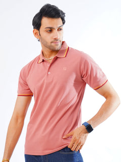 Tea Pink Plain Contrast Tipping Half Sleeves Polo T-Shirt (POLO-861)