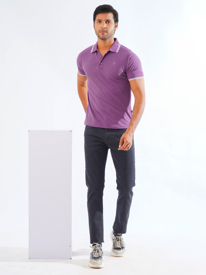 Purple Plain Contrast Tipping Half Sleeves Polo T-Shirt (POLO-862)