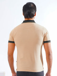 Cream Plain Contrast Tipping Half Sleeves Polo T-Shirt (POLO-864)