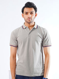 Light Grey Plain Contrast Tipping Half Sleeves Polo T-Shirt (POLO-866)