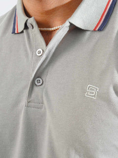 Light Grey Plain Contrast Tipping Half Sleeves Polo T-Shirt (POLO-866)