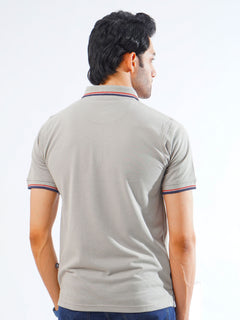 Light Grey Plain Contrast Tipping Half Sleeves Polo T-Shirt (POLO-866)