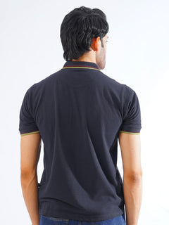 Navy Blue Plain Contrast Tipping Half Sleeves Polo T-Shirt (POLO-869)