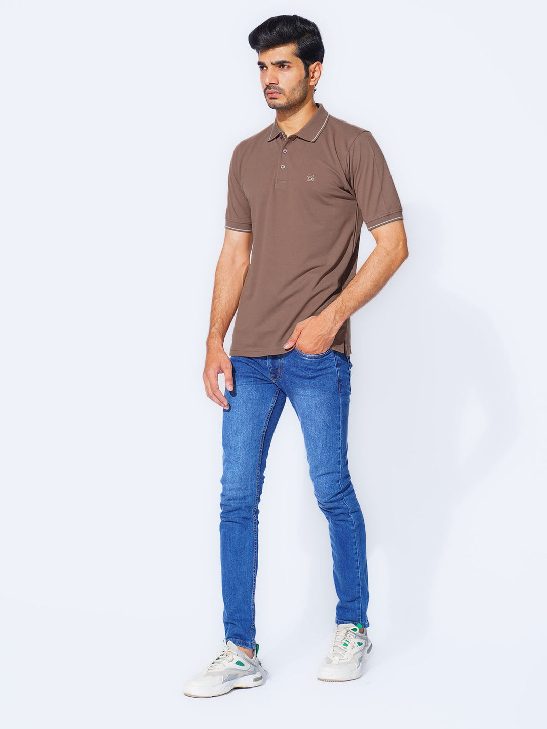 Brown Plain Contrast Tipping Half Sleeves Polo T-Shirt (POLO-871)