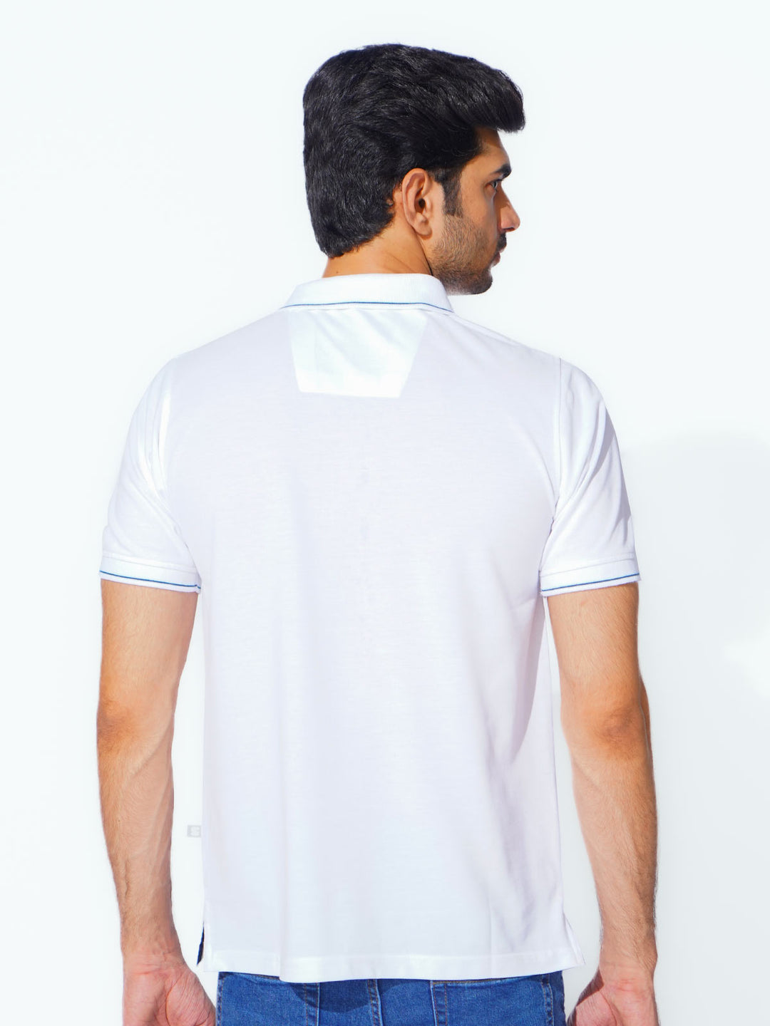 White Plain Contrast Tipping Half Sleeves Polo T-Shirt (POLO-872)