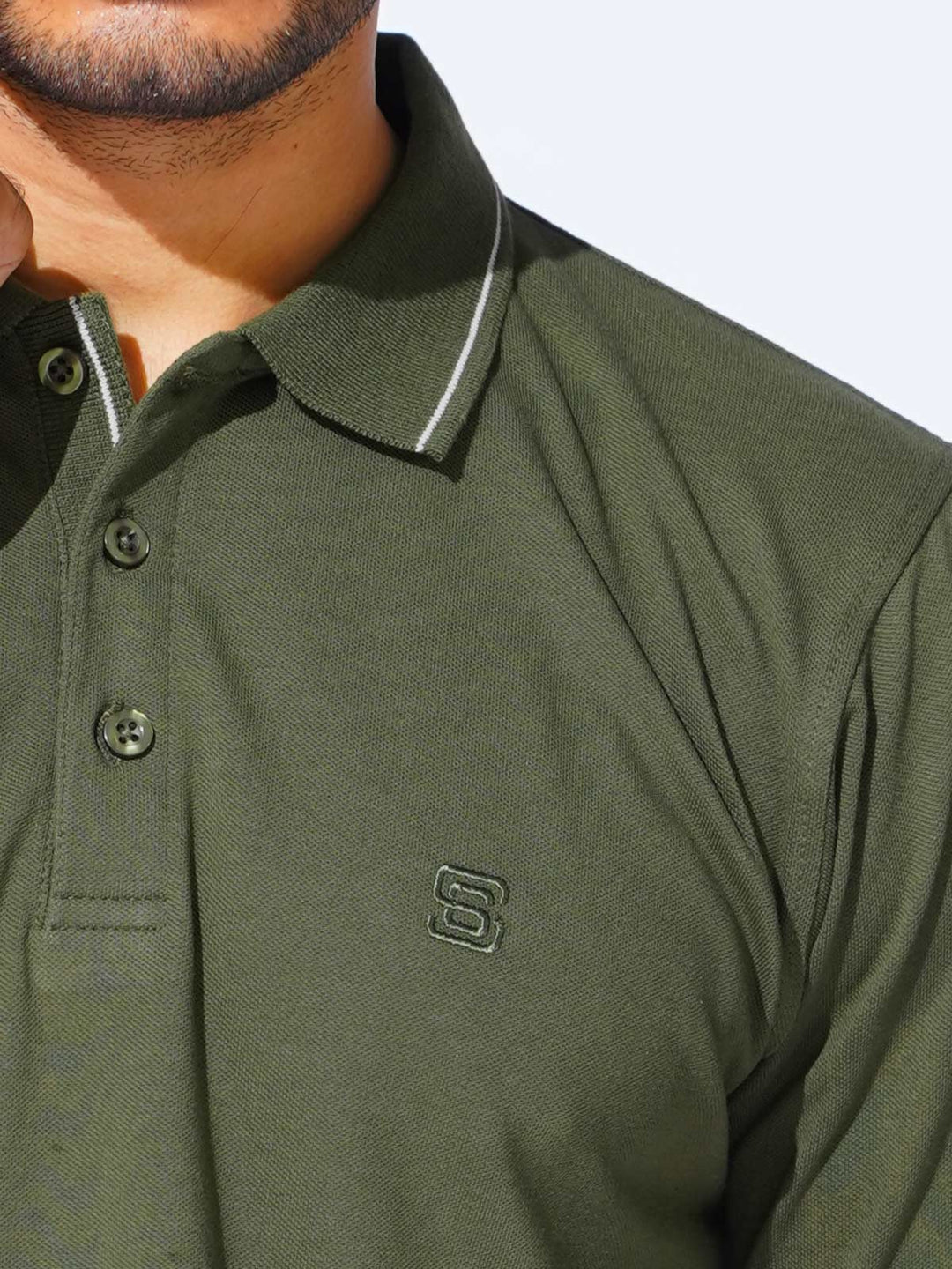 Olive Green Plain Contrast Tipping Half Sleeves Polo T-Shirt (POLO-873)