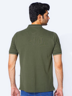 Olive Green Plain Contrast Tipping Half Sleeves Polo T-Shirt (POLO-873)