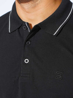 Black Plain Contrast Tipping Half Sleeves Polo T-Shirt (POLO-875)