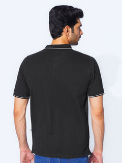 Black Plain Contrast Tipping Half Sleeves Polo T-Shirt (POLO-875)