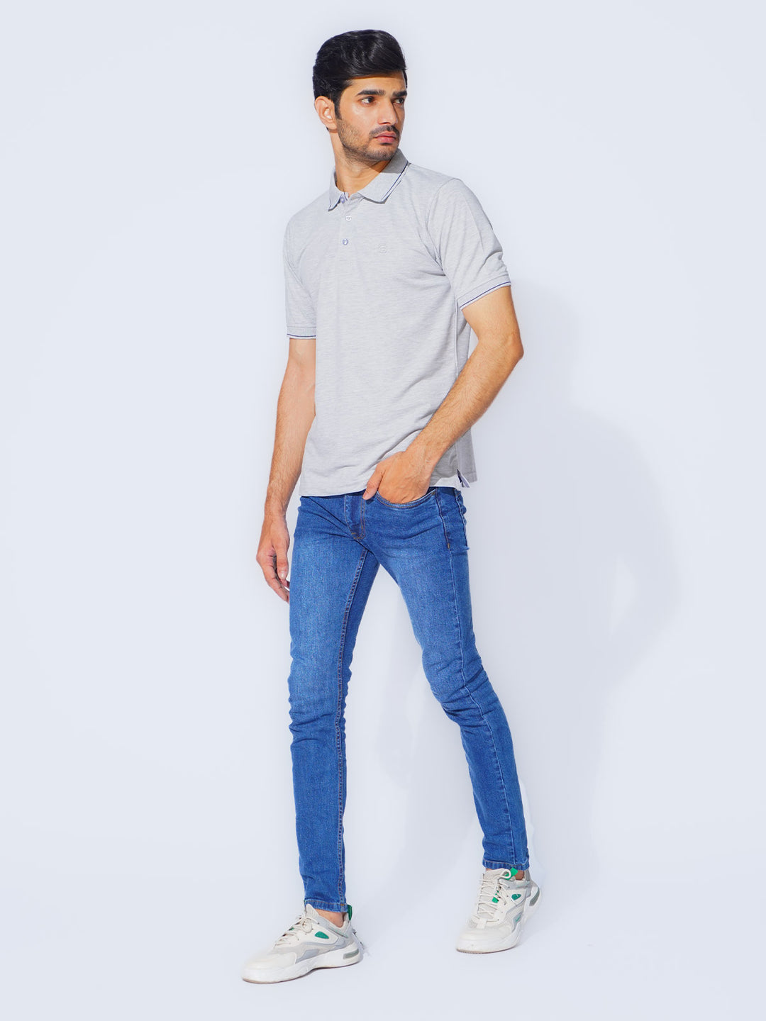 Heather Grey Plain Contrast Tipping Half Sleeves Polo T-Shirt (POLO-876)