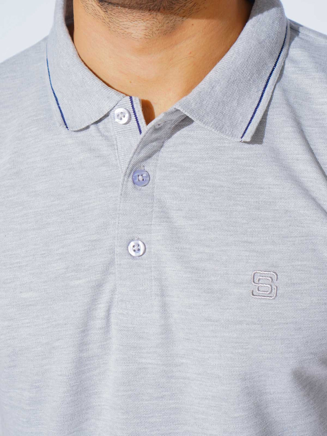 Heather Grey Plain Contrast Tipping Half Sleeves Polo T-Shirt (POLO-876)